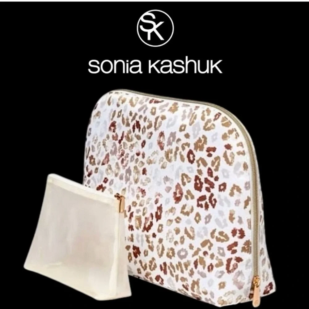 Sonia Kashuk 2pc Rose Gold Animal Print Cosmetic Bag Duo NWT